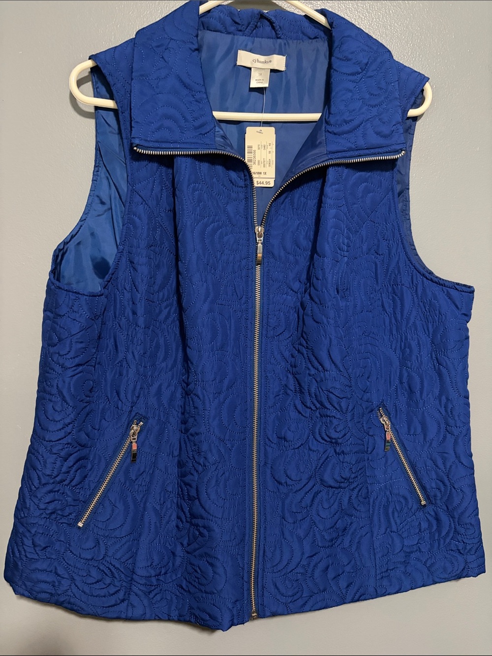 CJ Banks Royal Blue Quilted Zip-Front Vest 1X NWT
